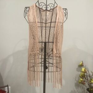 Daytrip Nude Crochet Fringe Vest | Boho Festival Layering Piece (M)